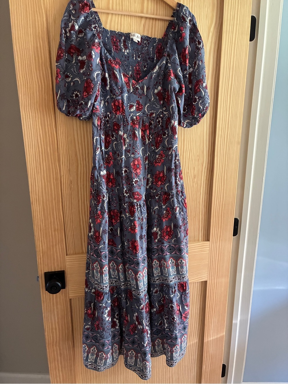 Target Blue Floral Maxi Dress with Red Accents